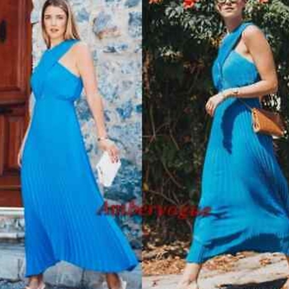 Zara Pleated Wrap Front Maxi Dress Blue XS - Picture 3 of 7
